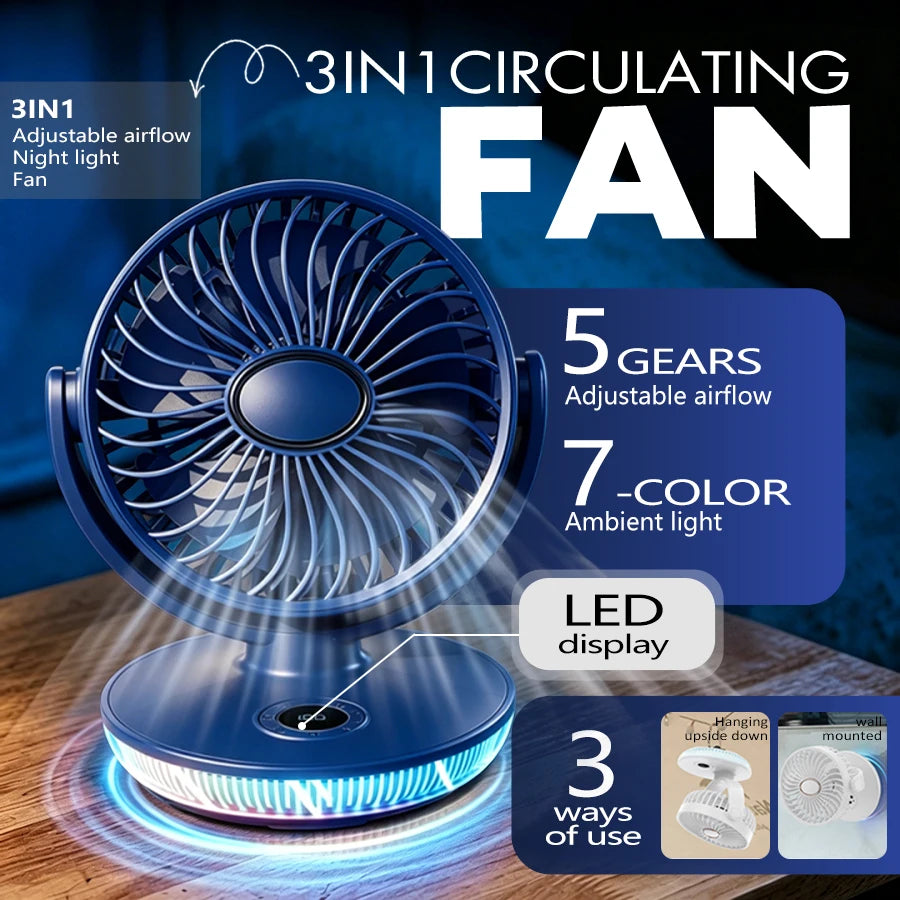 EverCool | MF-7LED – Desktop Fan, 5 Speeds, 7-Color LED, Timer, 3-in-1